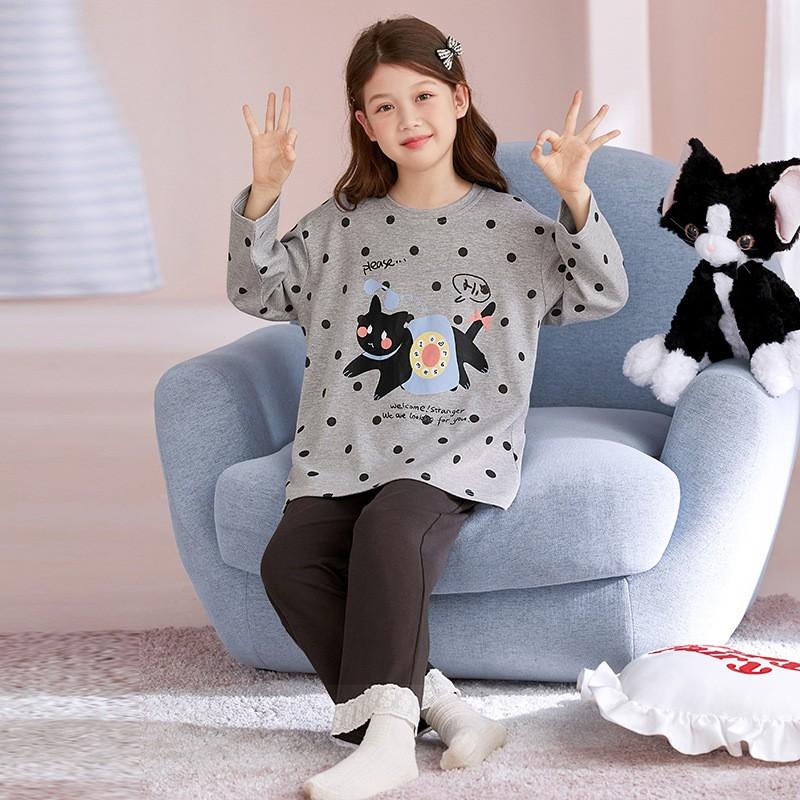 Girls Long Sleeve Cotton Pajama Set Cartoon Print Home Sleepwear Ages 8 Fall Comfortable Kids Loungewear