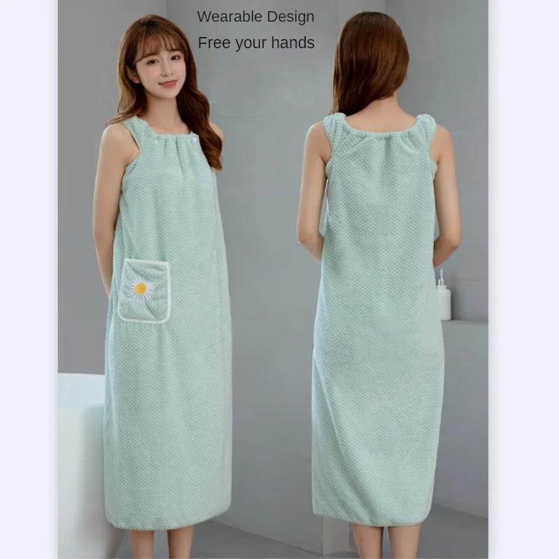Wearable Bathrobe Household Women Wrap Adults Absorb Water Pure Cotton Dry Hair Skirt Long Style Bathroom Washable Bath Towel