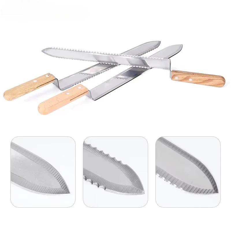 Coltello da Taglio Miele con Manico in Legno Lama in Acciaio Inossidabile Strumento per Apicoltura Bocca Piatta Bordi Singoli e Doppi Denti tra Cui Scegliere