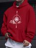 Men's casual hooded sweatshirt for autumn and winter, geometric compass print, outdoor casual fitness long-sleeved top