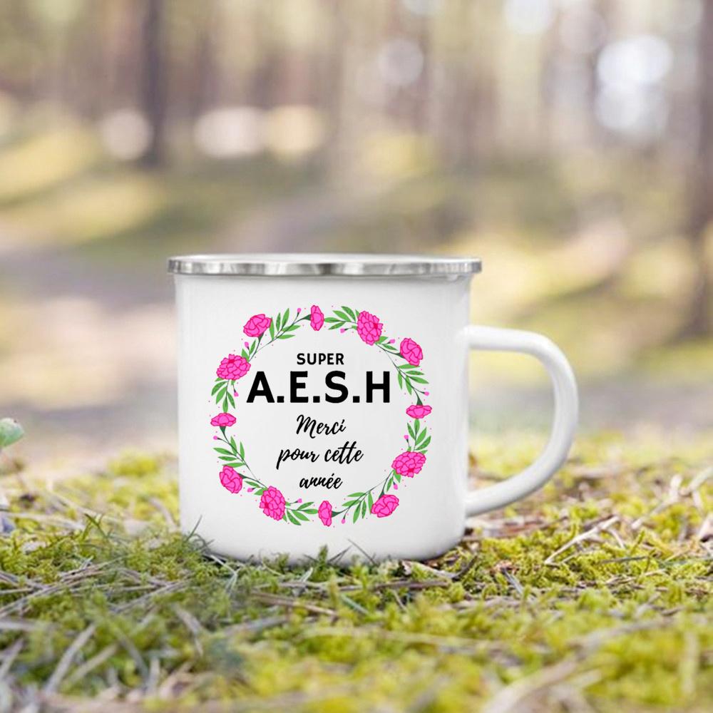 Merci Aesh Print Mugs Creative Coffee Cups Drinks Water Enamel Cup School Handle Drinkware Best Graduation Thanks Gifts for Aesh