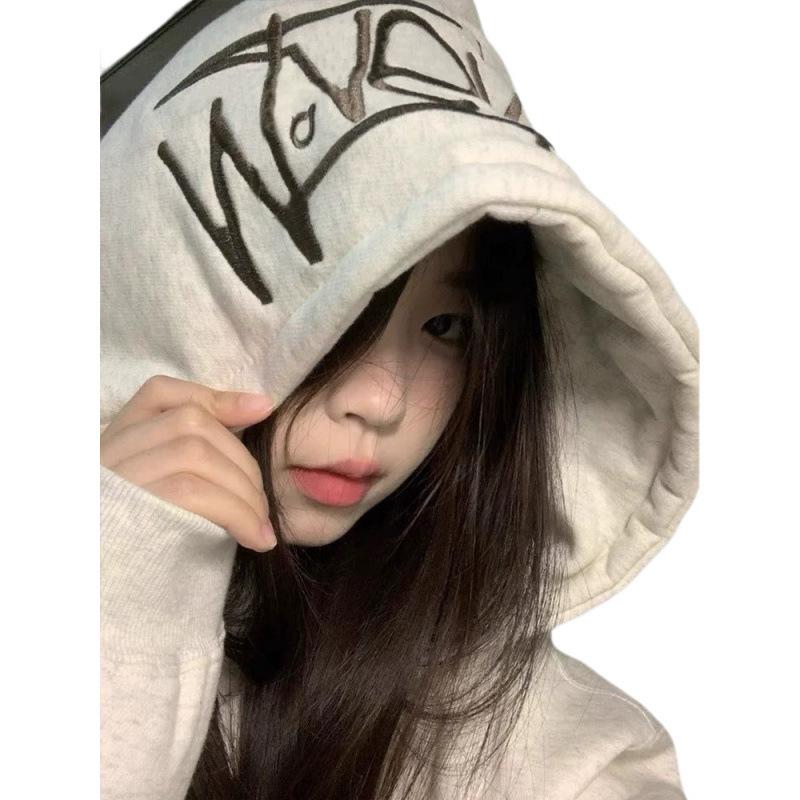 Unisex American Retro Fleece-Lined Hooded Sweatshirt for Autumn/Winter Hip Hop Trend