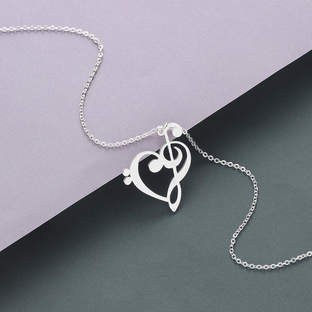 Kinitial Treble Bass Clef Heart Pendant Necklace Simple Music Jewelry Gift for Teacher Women Girls