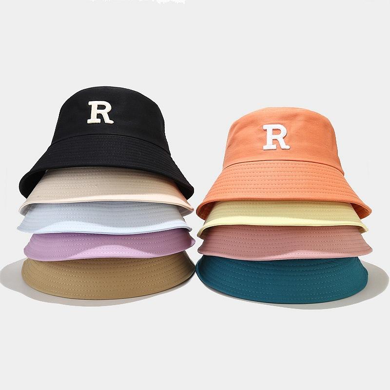 Spring and Summer New R Three-dimensional Letter Bucket Hat Ins Student Men's and Women's Casual Versatile Basin Hat Shows Small Face