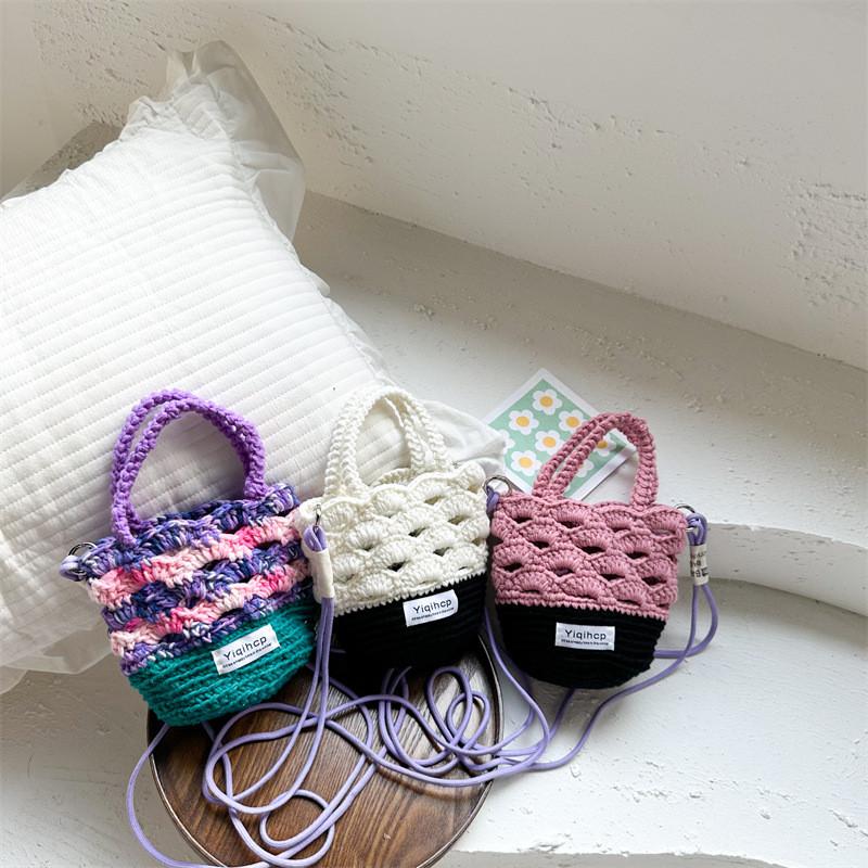 Trendy Little Flower Basket Crochet Handbag For Kids Breathable Design Perfect For Daily Use