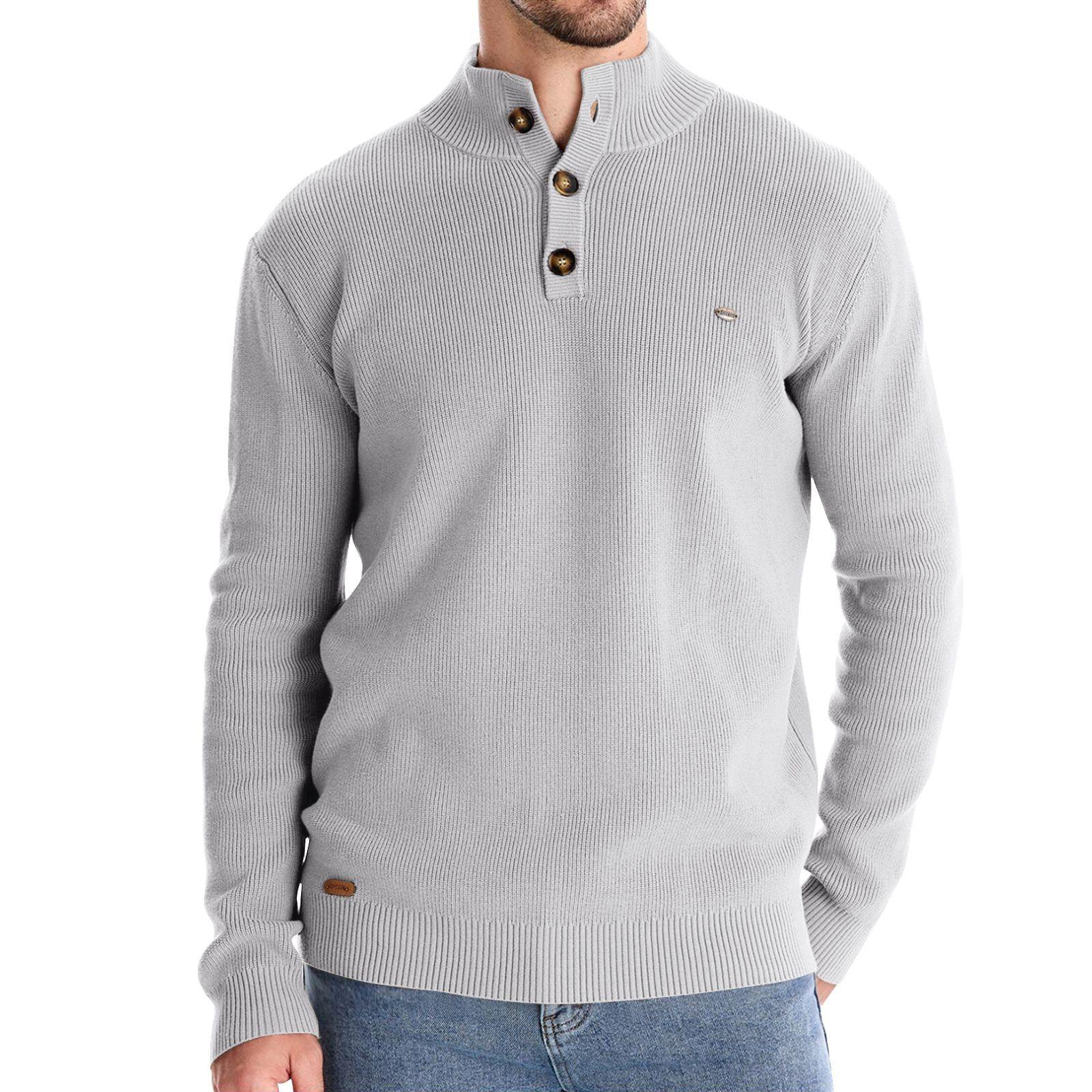 

Мужской зимний однотонный свитер с воротником-стойкой и пуговицами, облегающий, с длинным рукавом, повседневный XXL светло-серый