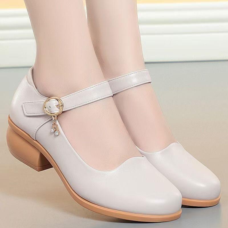 

Чонсам туфли для подиума женские на среднем каблуке кожаные туфли на толстом каблуке рабочие туфли на одной пуговице черные с круглым носком профессиональные одинарные туфли 41