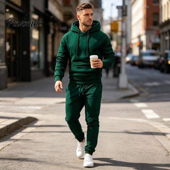 Comfortable Men Sportswear Hoodie Pants Two Piece Set for Men, Sports Hooded Sweatshirt Mens Athletic Tracksuit & Drawstring Sweatpants, Fall
