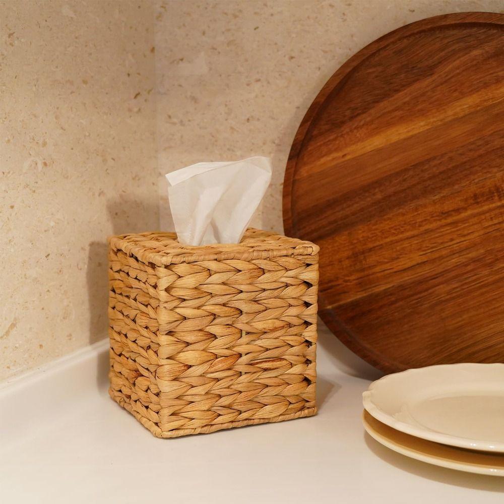Natural Tissue Box Cover Straw Woven Napkin Holder Durable Tissue Holder  for Living Room Bedroom