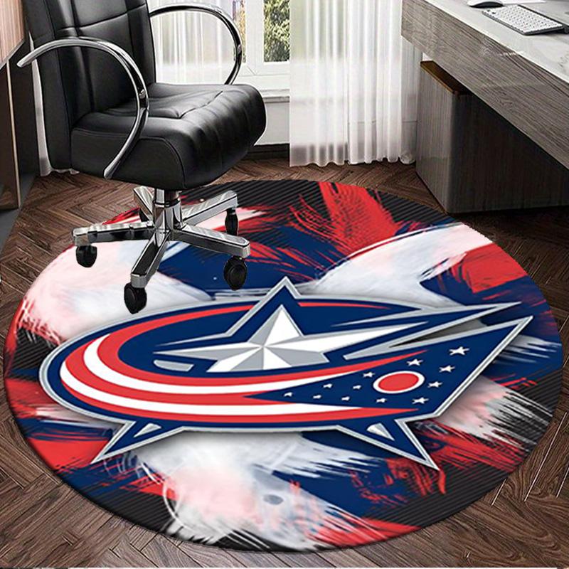 1PC Columbus Blue Jackets Heart Round Rug, Non-slip Chair Mat, Home Decor, Circle Carpet Perfect for Office, Bedroom, Living Room,Christmas Gift