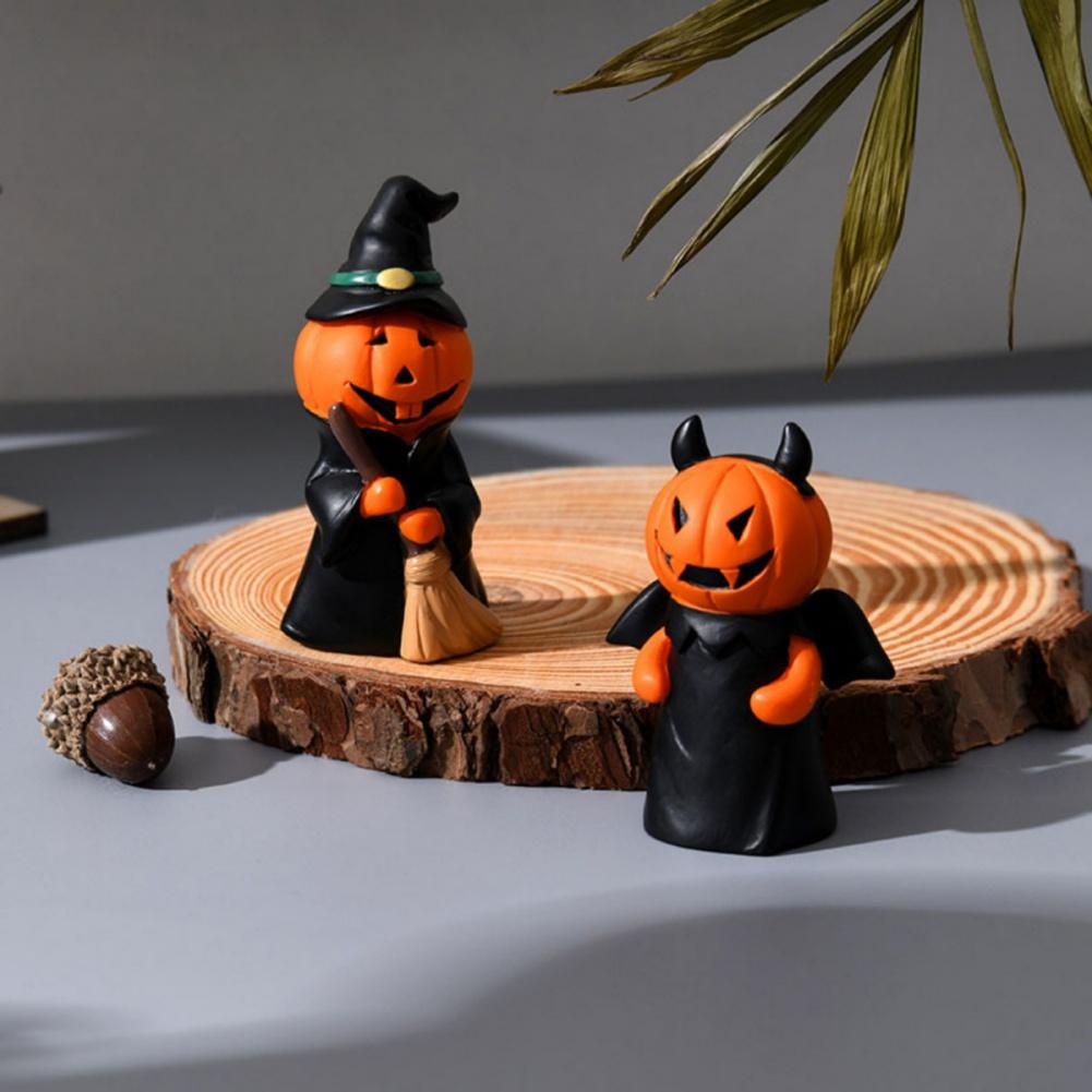 Halloween Funny Pumpkin Man Ornament Resin Pumpkin Man Desktop Ornament Figurine Witch Top Hat Packs Realistic Ghost Figurine