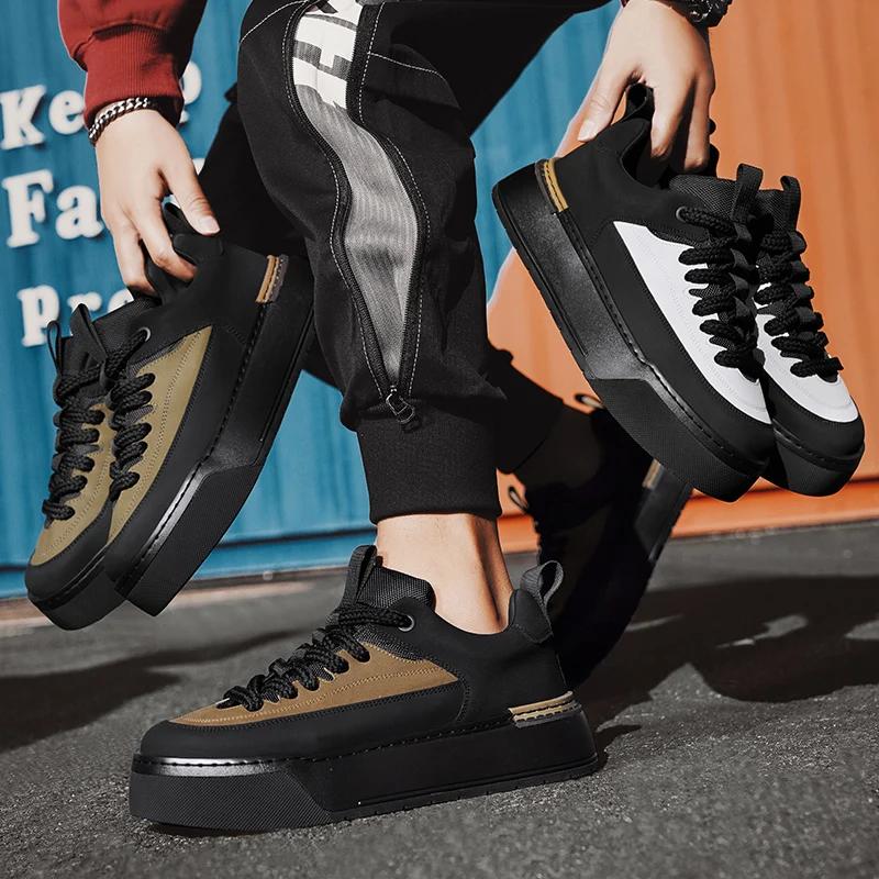 Sneaker Casual Herren Designer Weiße Board Schuhe Mode Mikrofaser Leder Stoff Obermaterial Höhe Erhöht Flache Plattform Sportschuhe