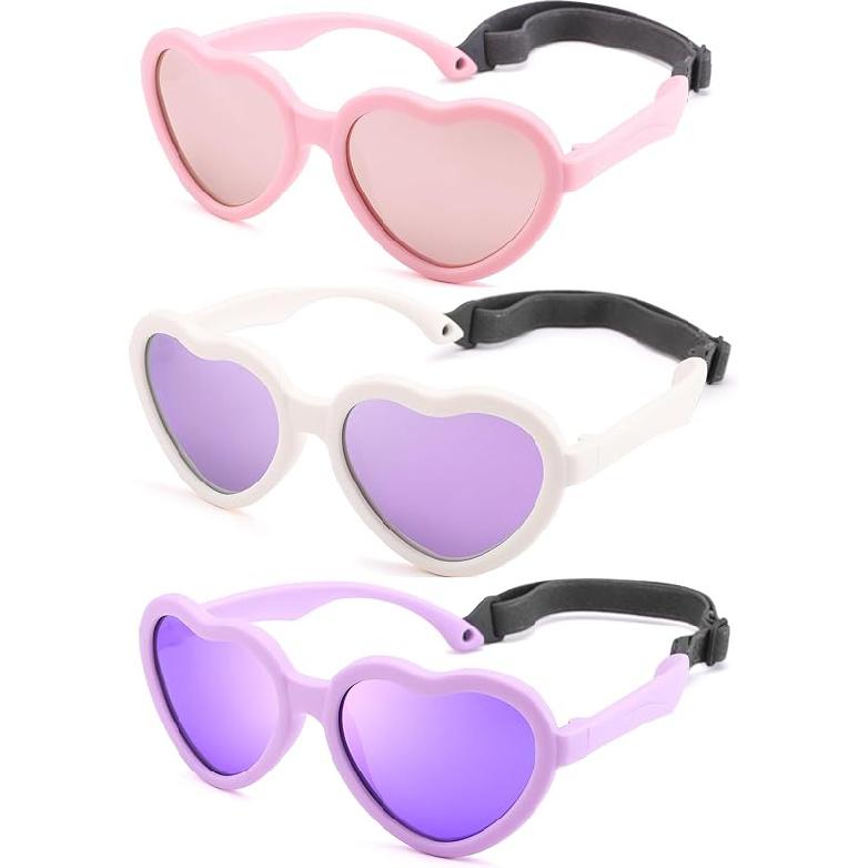 Kids Heart Polarized Sunglasses - TPEE Rubber Flexible Toddler Sunglasses with Strap for Girls Boys Age 2-8 47 Millimeters