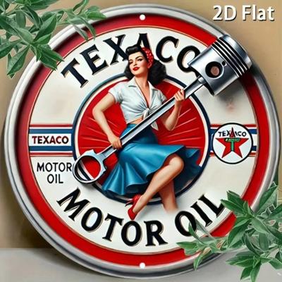 Texaco Vintage Oil Pin Up Metal Sign Retro Round Aluminum Wall Art
