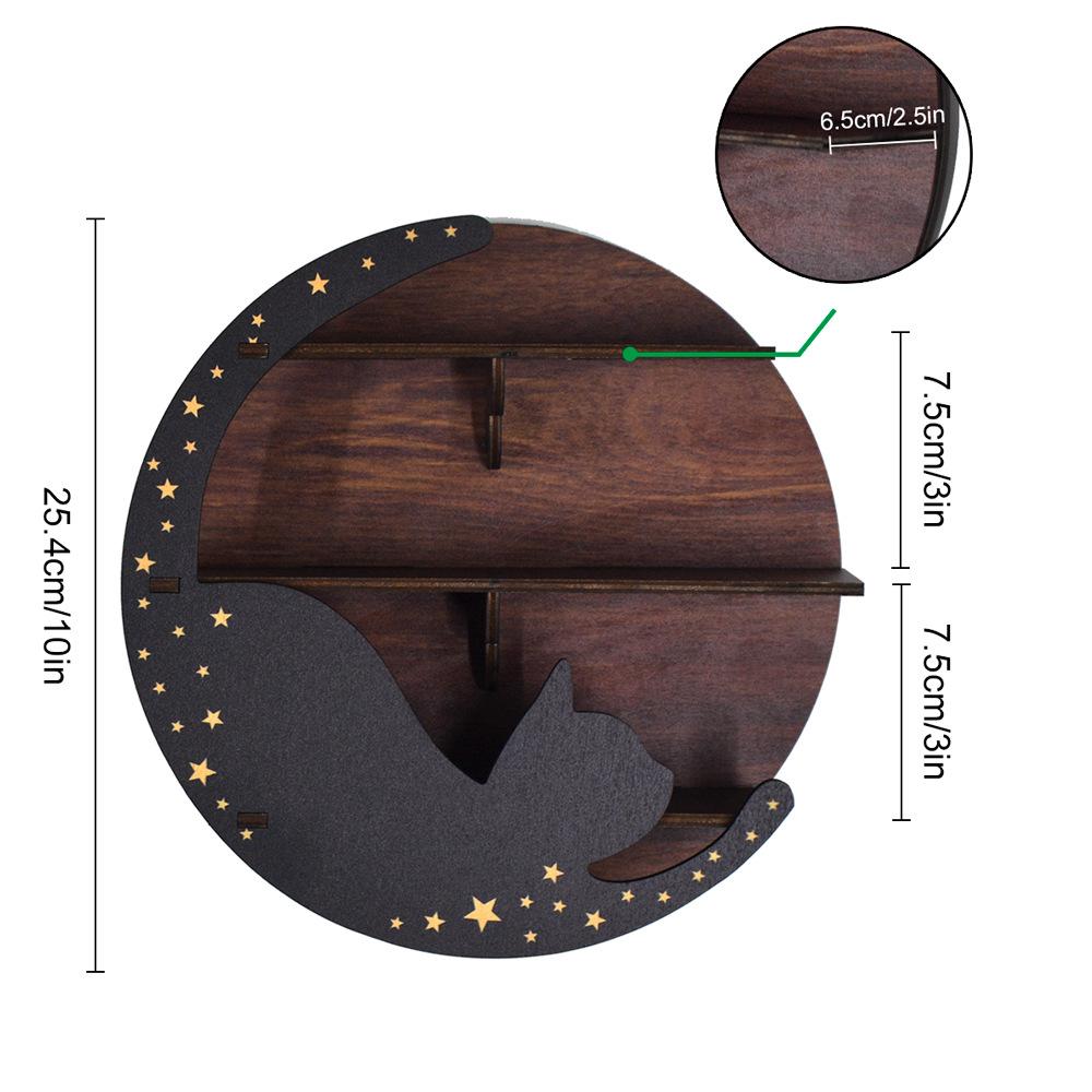Boho Wall Mounted Black Moon Round Wooden Stand Rack Crystal Storage Display Floating Shelf Home Decoration