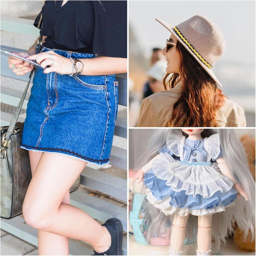 GLOBLELAND 34Pcs 17Colors Mini Rick Rack Fringe Trim Ribbon Tiny Wave Bending Sewing Lace Trim Ribbon for Doll Clothes Sewing Craft Supply