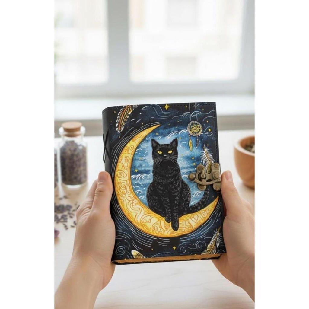Mystical Cat Journal: Faux Leather Book of Shadows with Deckle Edge Pages, Songwriter Journal