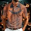 Men's Halloween Print Polo Shirt Lightweight Mesh Breathable Short Sleeve Top with Collar Button Down Front for Casual Wear