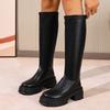 Chunky Platform Black Knee High Boots Women Fashion Back Zipper Pu Leather Long Boots Woman Thick Sole Motorcycle Botas Mujer
