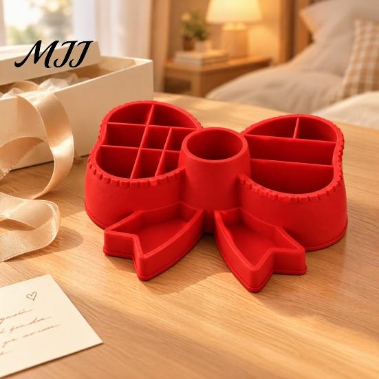 Compact Stationery Organizer for Kids Cute Bow Pen Holder, 3D Printed Pencil Stand, Multi-compartment Desk Decorative Desktop Storage Studio