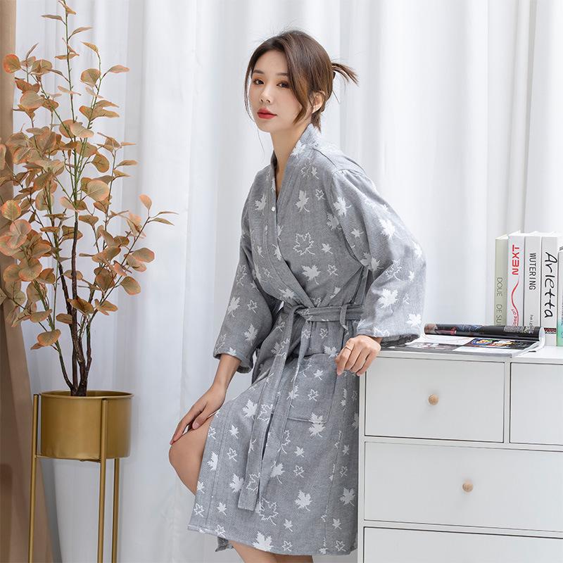 Halat de baie pentru femei din muselină dublă de bumbac pur - Ușor, cu uscare rapidă, absorbant de apă, personalizabil pentru spa și îngrijirea pielii de primăvară/vară.