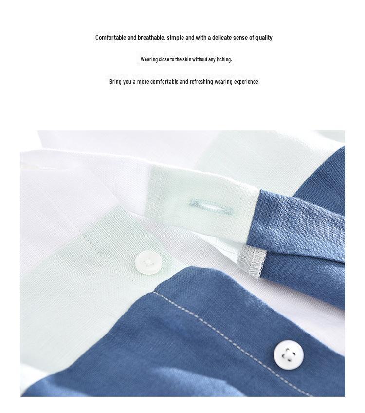 1728 Men's Breathable Loose-Fit Linen Square Collar Short Sleeve Shirt