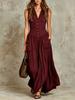 Summer loose sleeveless casual button pocket waist thin V-neck retro dress