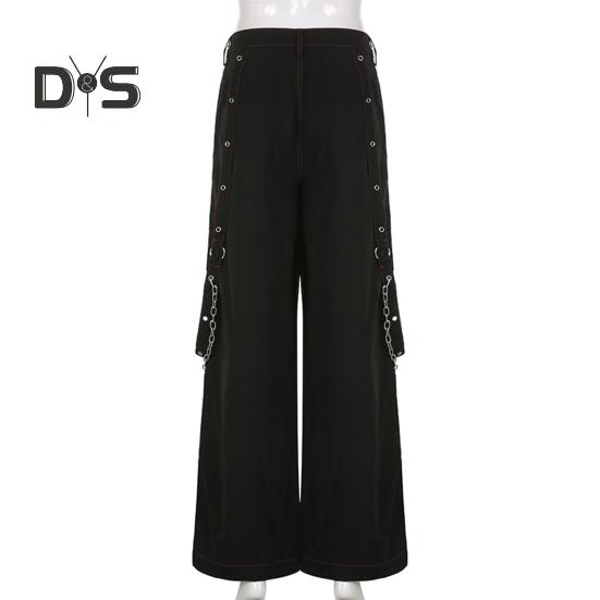 Women Pants High Waist Color Block Wide Leg Casual Trousers Loose Fit Retro Cool Long Pants Streetwear