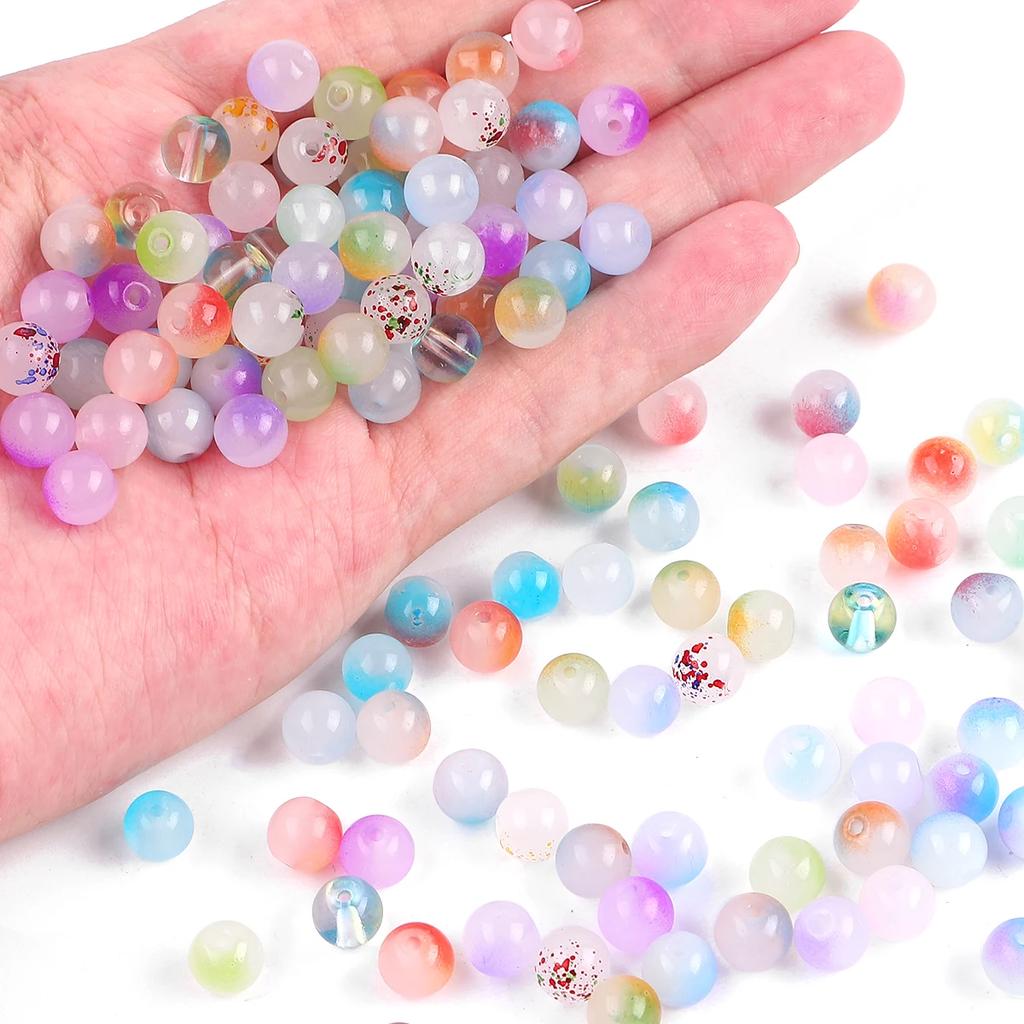 50pcs 8mm Glass Imitation Jade Bead Gradient Double Color Round Bead Handmade DIY Bracelet Necklace Jewelry Making Loose Bead Ma