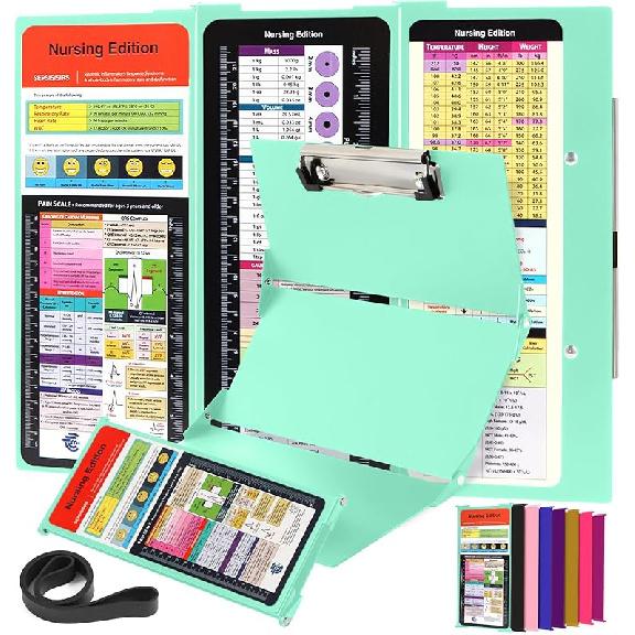 Nursing Clipboard with Nursing and Medical Edition Cheat Sheets 3 Layers Aluminum Foldable Nurse Clip Board Nursing Student Essentials - Foldable