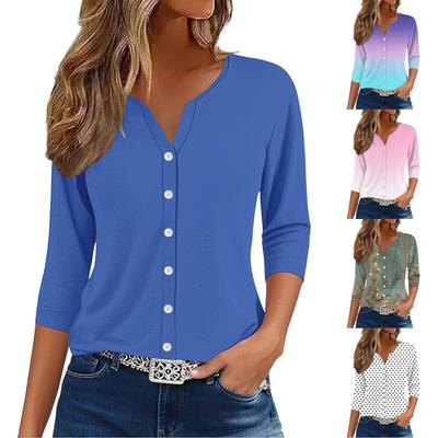 Damen V-Ausschnitt 3/4 Ärmel Lässiger Cardigan
