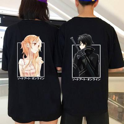 Anime Sword Art Online T-Shirt Kirito und Asuna Paarshirt Lässig Locker Mann Frau Baumwolle Streetwear