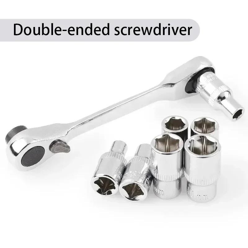 1 Stück Schnellstecknuss Ratsche Schraubenschlüssel Mini Ratsche Schraubendreher mit Doppelkopf Sechskant Drehmomentschlüssel Handreparaturwerkzeuge Autoteile