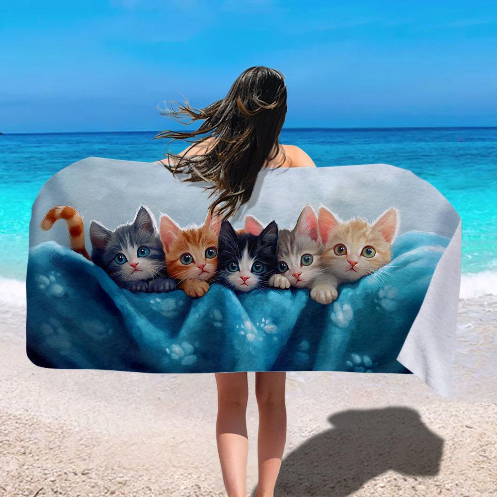 

Quick-Drying Cats Pattern Soft Absorbent Polyester Beach Towel, for Outdoor Travel Camping Vacation W30*H60(CM)