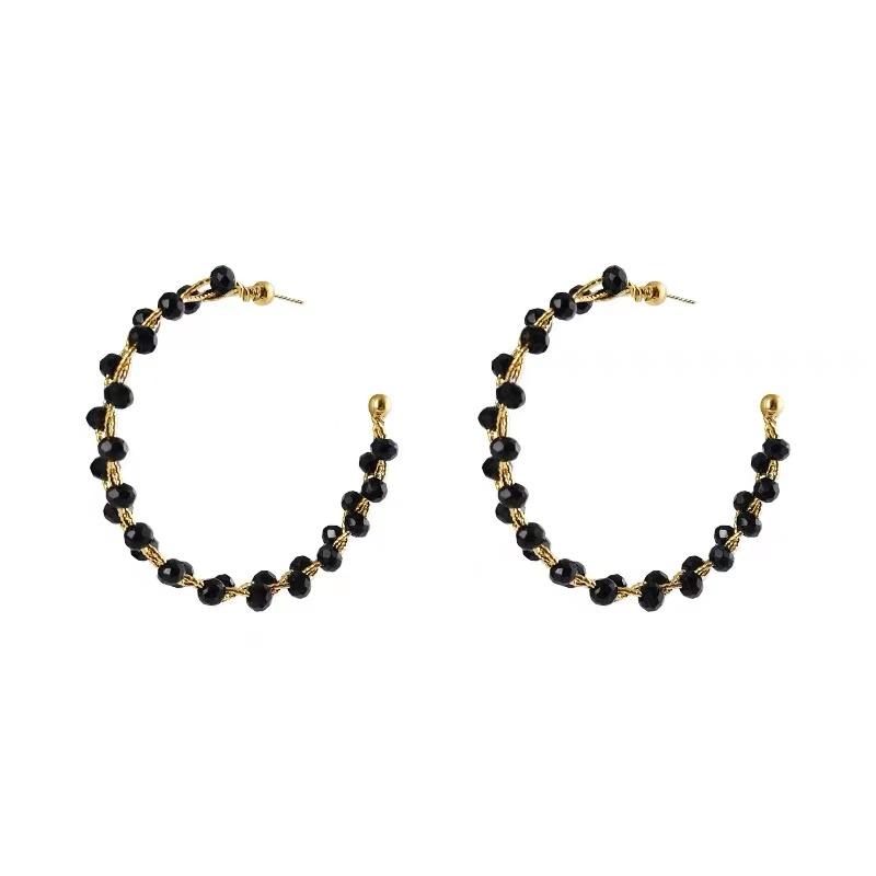 2026 Fashion Double-layer Black Crystal Woven Hoop Earrings South Korea Simple Accessories Party For Women's Luxury Jewelry