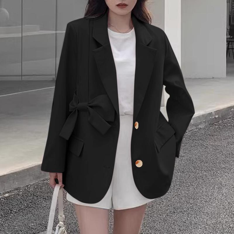 

VONDA Женский модный однотонный пиджак с длинными рукавами и декором на бретелях S чёрный