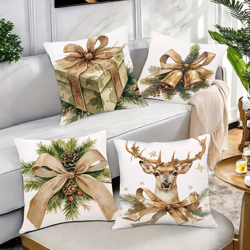 Christmas Decorative Pillows With Gift Bell Deer Pattern Polyester pillowcase, sofa decorative cushion cov Headboard Pillow