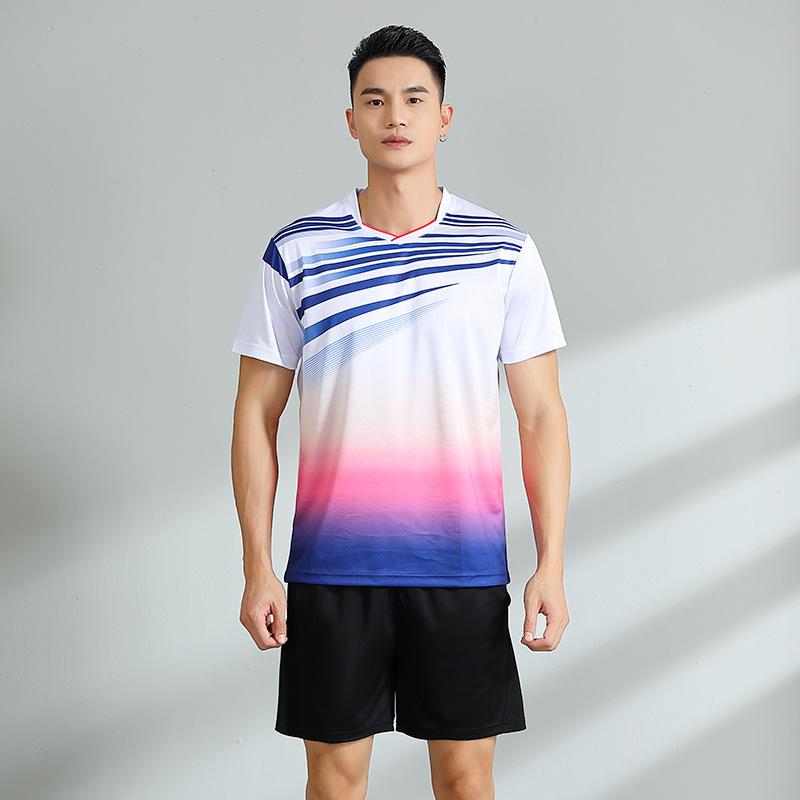 Badminton Clothes Outfit Mens and Womens Latest Short Sleeve Top Printed Tennis Table Tennis Activewear Quick-Drying