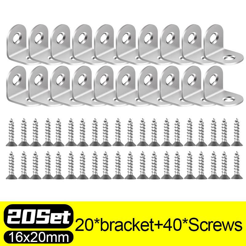 20/1Sets L-förmige Eckhalterungen aus Edelstahl, L-förmige rechtwinklige Verbindungsstücke, Regalverschluss für Möbelschrank-Stützrahmen