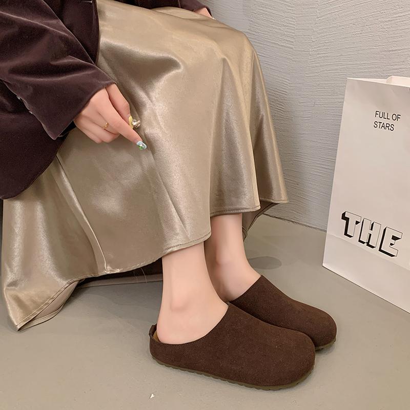 Fashion Women's Thick-soled Suede Anti-slip Slippers Spring Retro Outdoor Wear-resistant Flat-bottomed Comfortable Leisure Baotou Mop