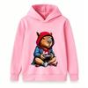 Kids Boys Girls Hoodie, Cute Gamer Capybara Print Casual Pullover Hooded Sweatshirt for Game Lovers Children Tops
