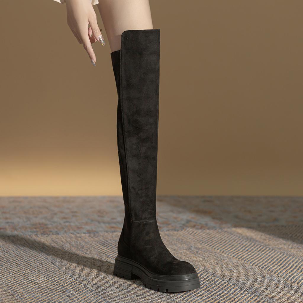 2025 women's new autumn and winter Maillard boots women's versatile knee boots suede thick-soled heightening knight boots