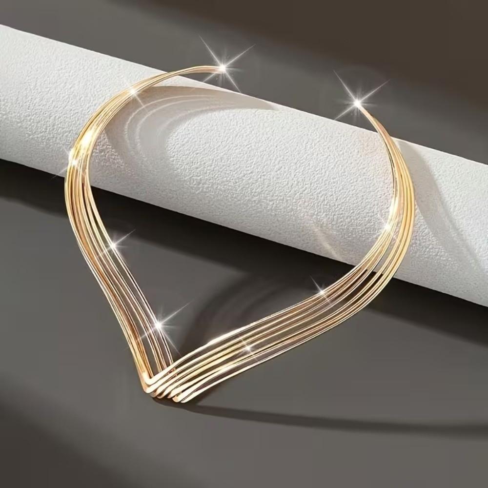 Geometric Jewelry Metallic Multi-Layer Line Necklace Exaggerated Women's Fashion Choker Gifts