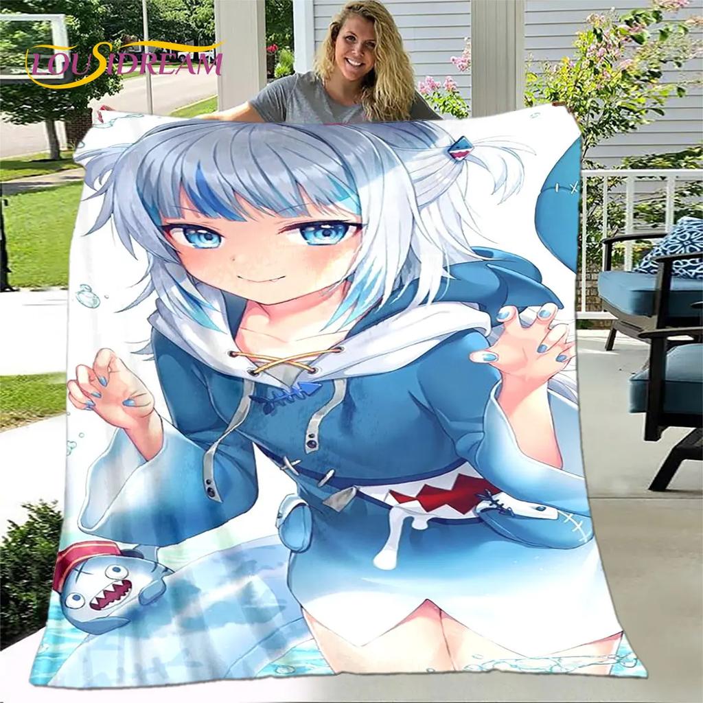 Cute Gawr Gura Hololive Anime Soft Plush Blanket,Flannel Blanket Throw Blanket for Living Room Bedroom Bed Sofa Picnic Cover Kid