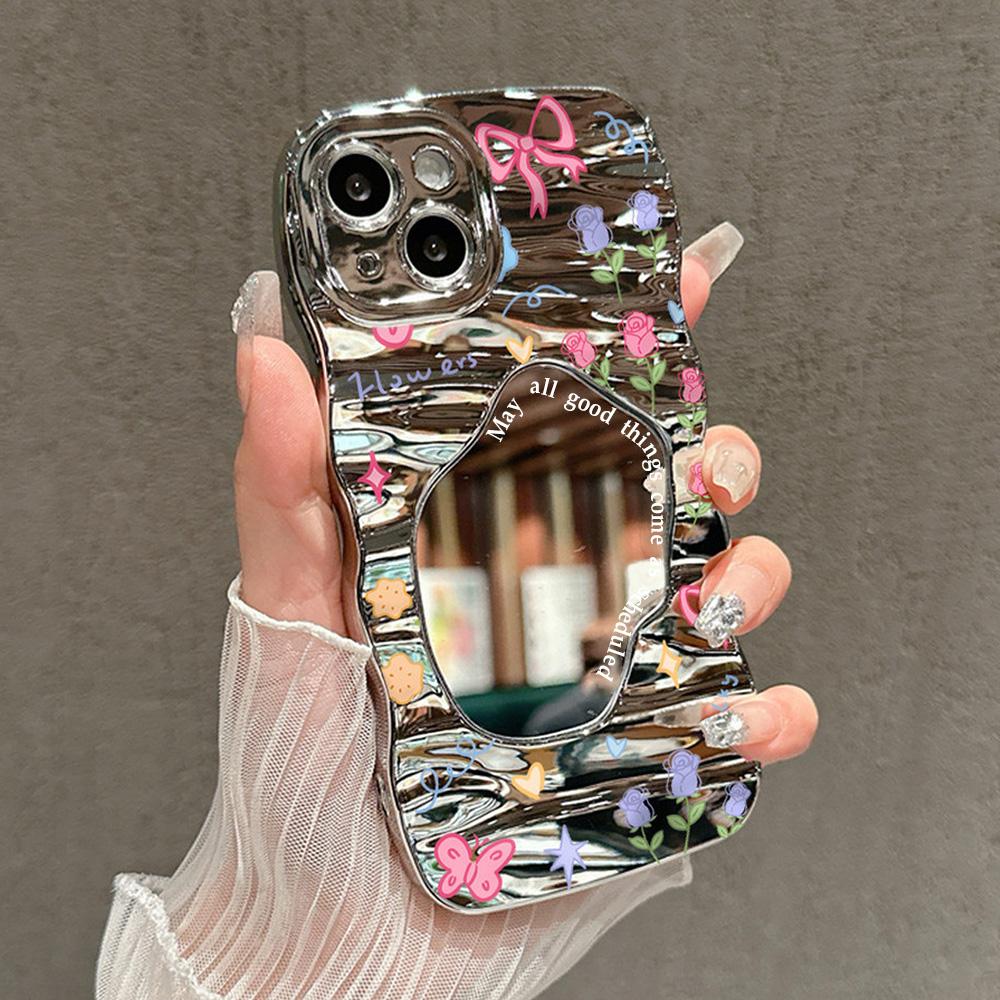 

Зеркальный чехол для телефона для iPhone 16 11 13 14 для 16 Pro 12 13 15 16 Pro Max для Samsung A15 A16 A35 A55 Милый чехол для телефона с облаком, цветком и щенком с гальваническим покрытием iPhone 16 серебряный