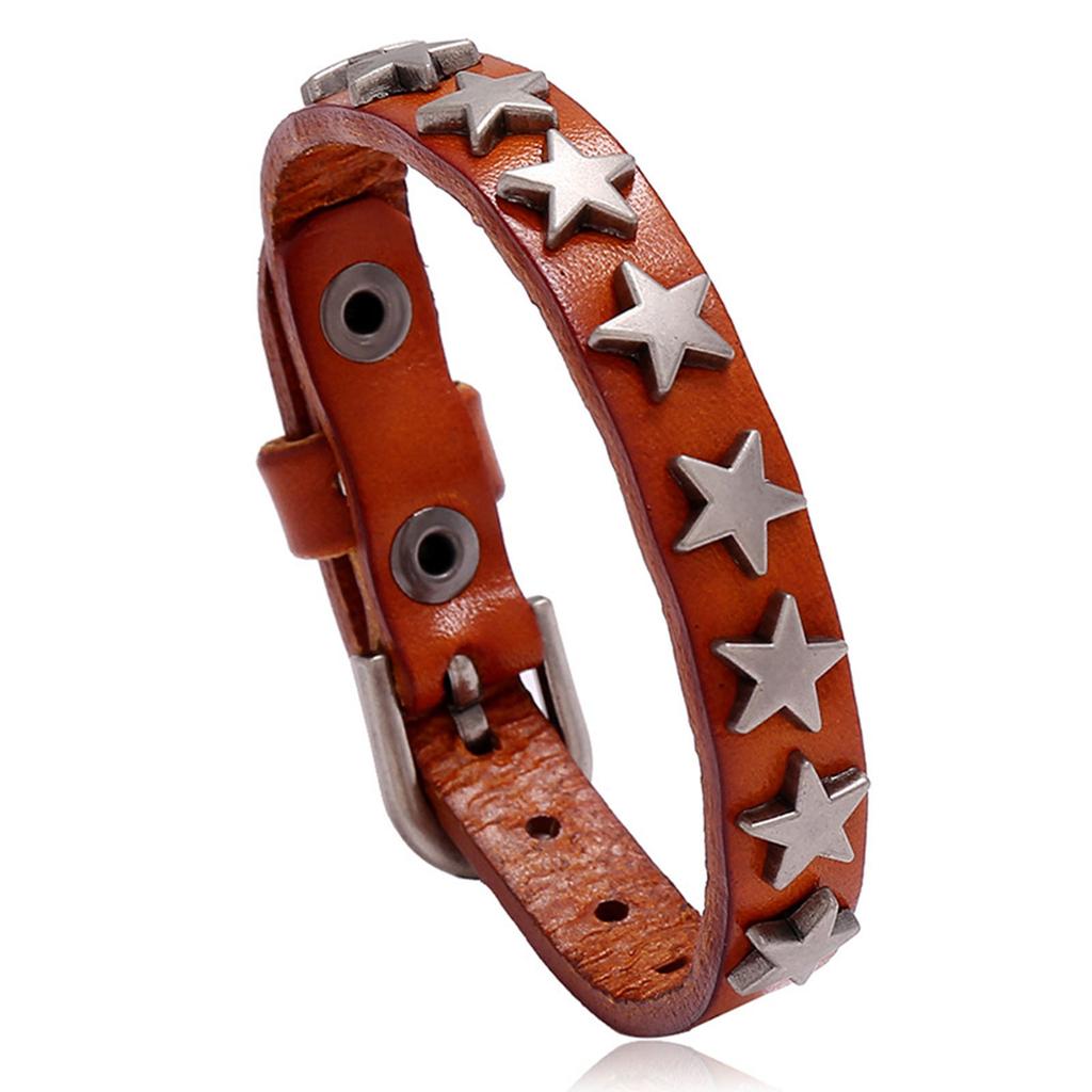 Leather Cuff Bracelet Alloy Star Wristband Adjustable Bangle Wide Cuff Bracelets Gothic Punk Jewelry for Women Men