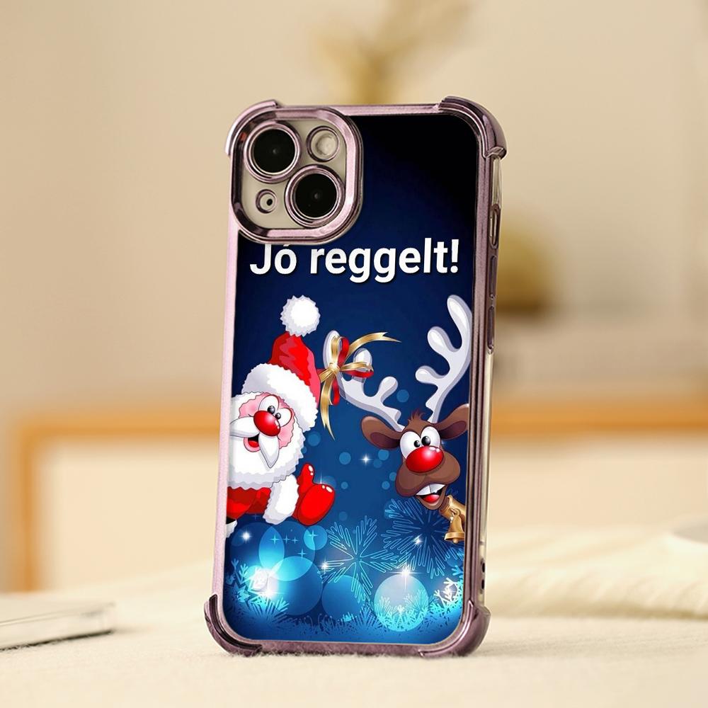 Ae117 Merry Christmas Happy New Year design Electroplated TPU Phone Cases for iPhone 16 15 13 11 Pro Max Infinix Smart 8 Four Corner Protection Cover