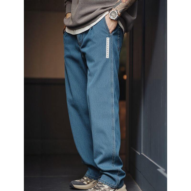 American Retro Style Heavy-Duty Pure Cotton Wide-Leg Jeans for Men, Spring and Autumn Straight Pants, Export Men's Casual Long Pants