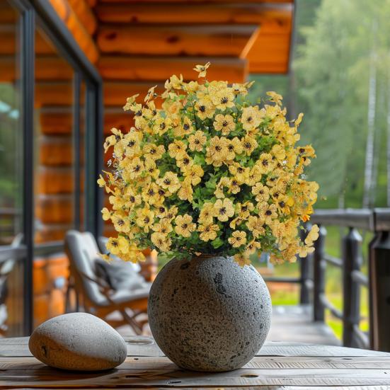 Künstlicher Buchsbaumkugelbaum mit violetten Blüten, Outdoor-Kunststräucher mit Erdspieß, UV-beständige Kunstbüsche zur Dekoration von Veranda, Garten, Pflanzgefäß