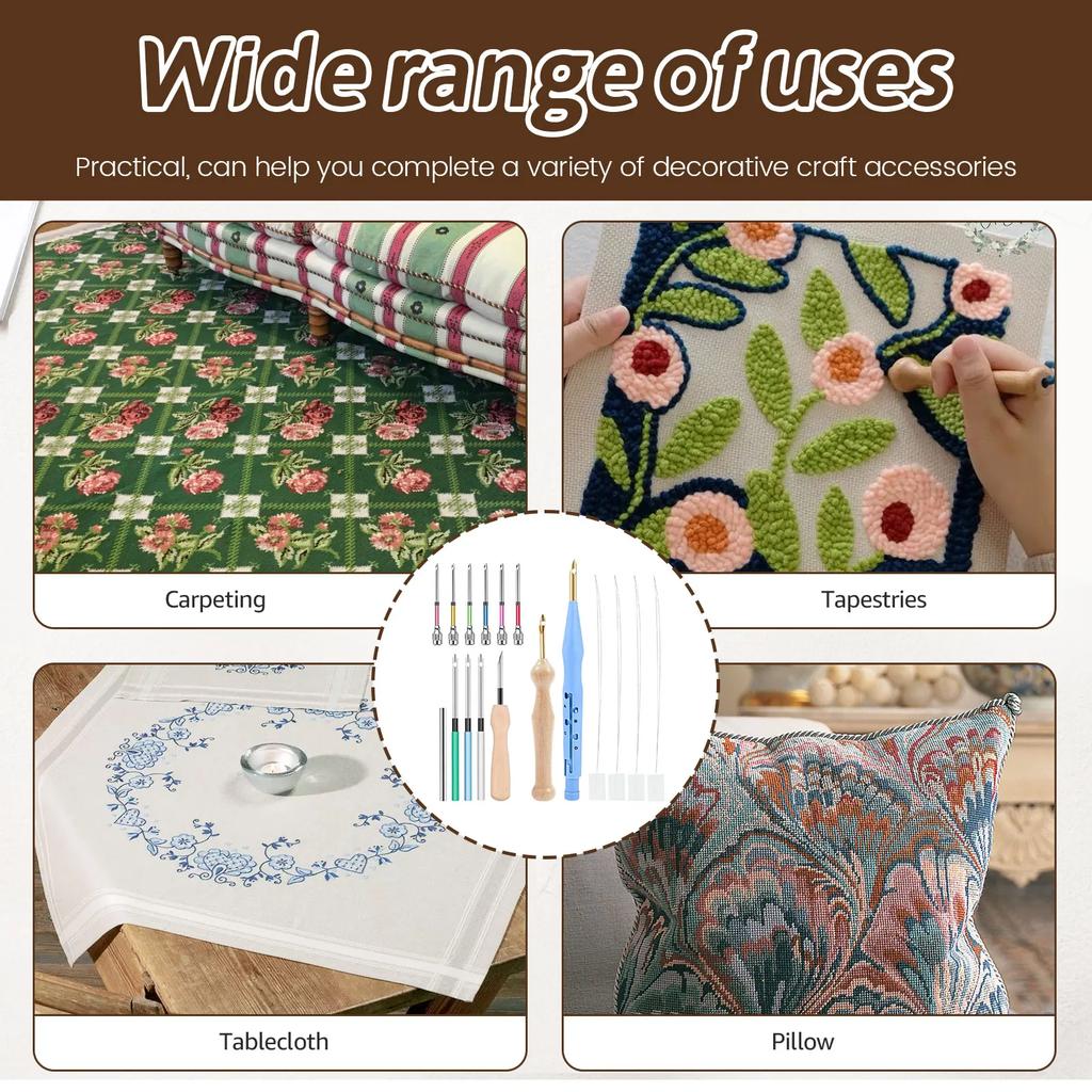 17Pcs Punch Needle Embroidery Kits Wooden Yarn Clothes Embroidery Pen Crochet Knitting DIY Craft Stitching Sewing Tools